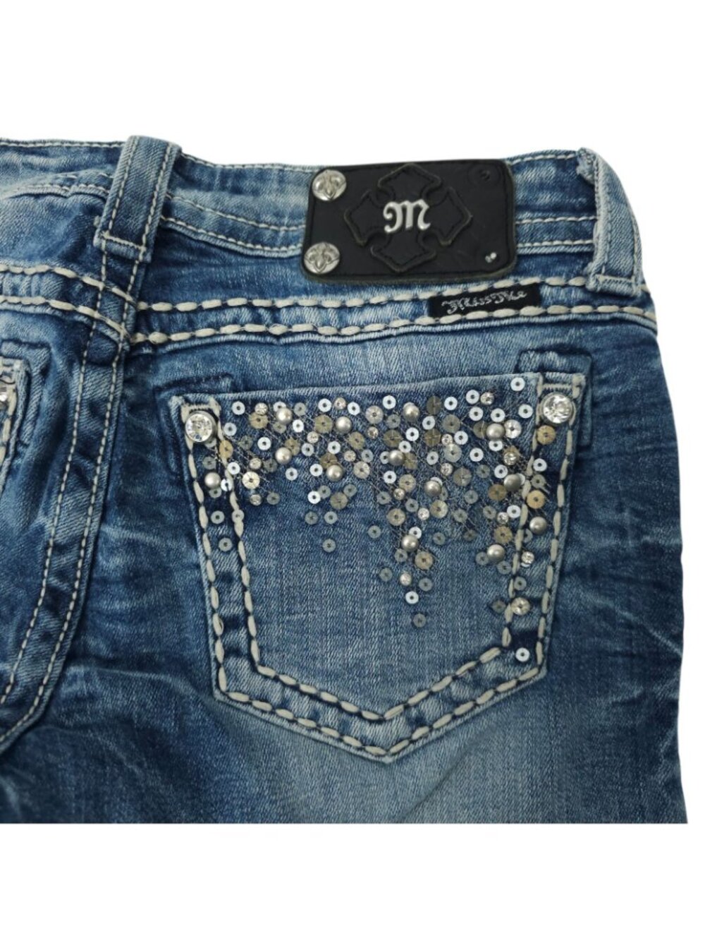 Miss Me Skinny Jeans Womens Size 27 Sequin Rhinestone Embellished Pocket Denim - Picture 11 of 16